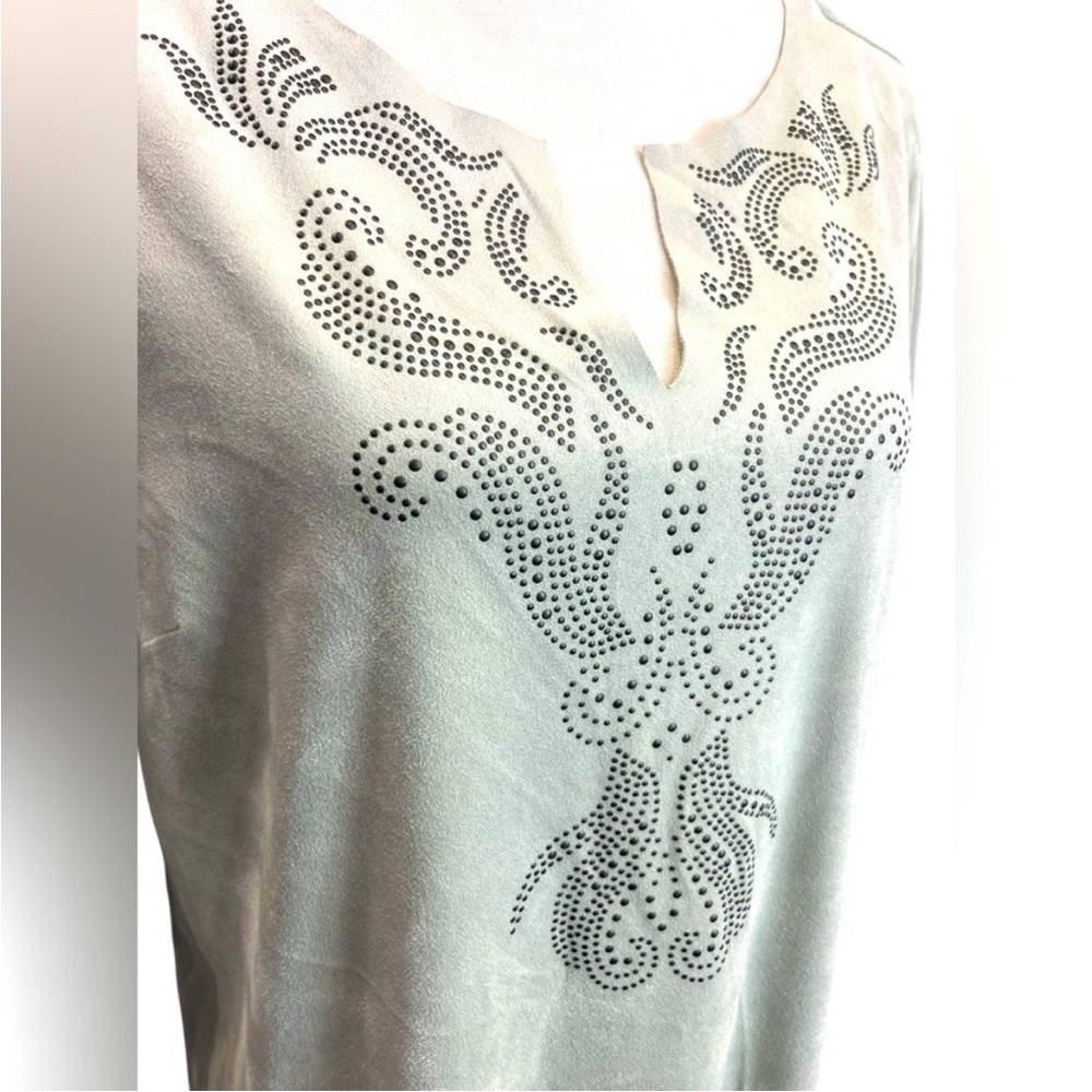 Soft Surroundings Sage Green Velvet Embellished Long Sleeve Dress Medium NWT - Picture 9 of 12